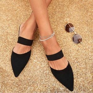 CUCCOO Black Flat Knit Mules